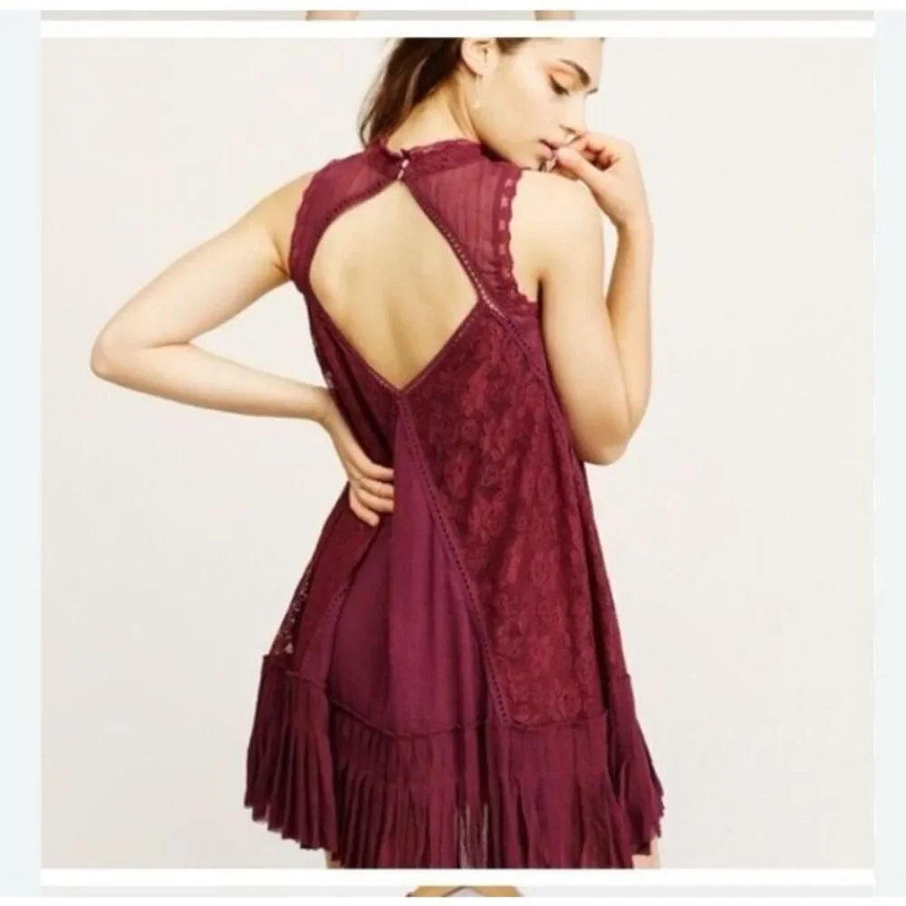 FREE PEOPLE | angel lace mini dress in wine M